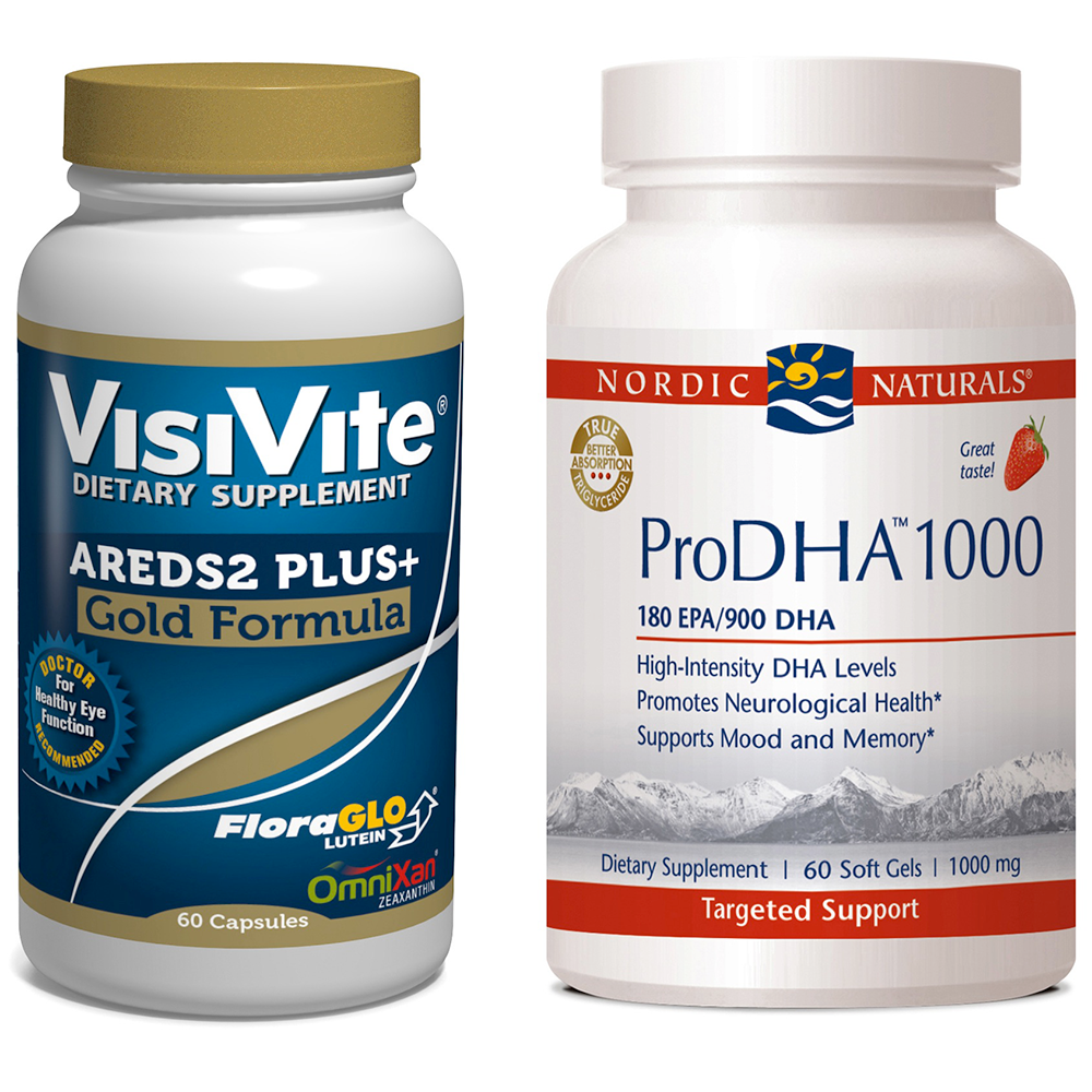 VisiVite AREDS2 Gold Plus+ and Nordic Naturals ProDHA 1000 Combo Pack- 1 month supply
